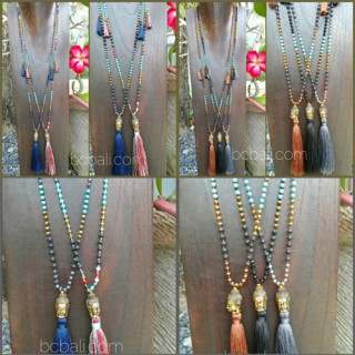 buddha head tassels necklaces larva stone bead bali wholesale 50 pieces shipping free